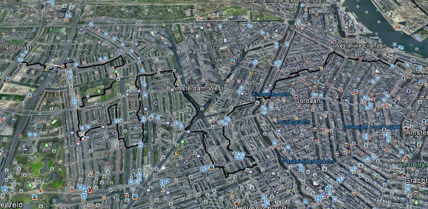 Kaart (Google Earth) van de wandeling
