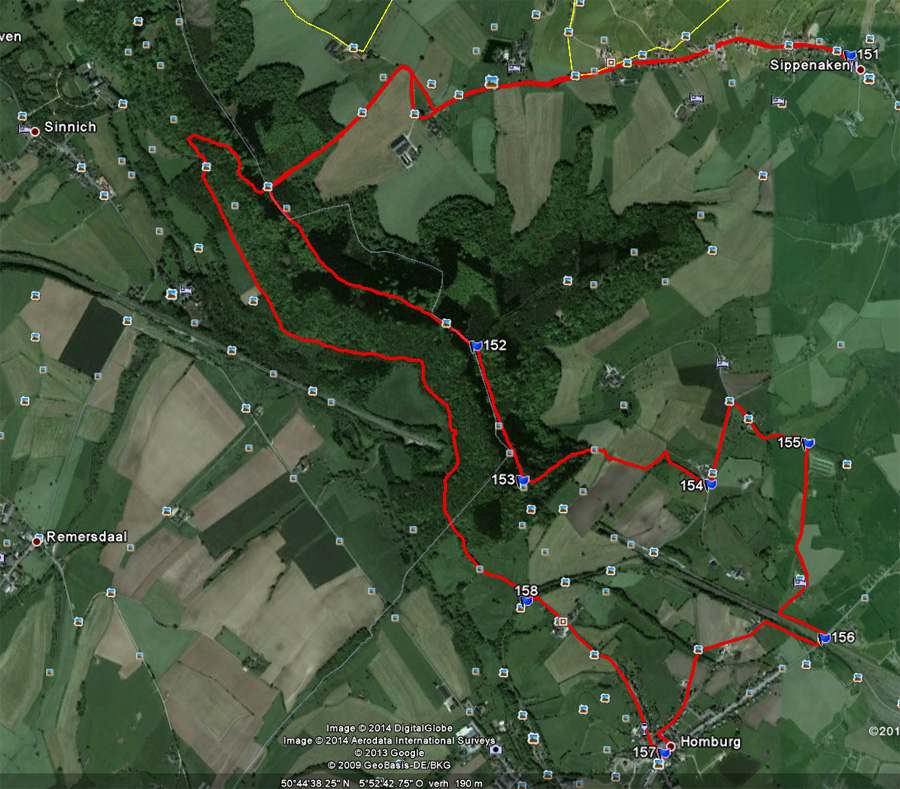 Google earth kaart van de rondwandeling vanaf Hombourg